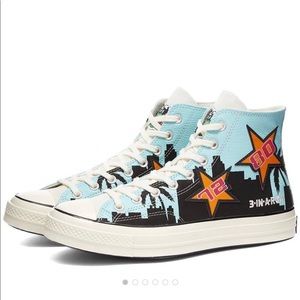 Sky Blue High-Top Sneakers with Graphic Stars - Men
